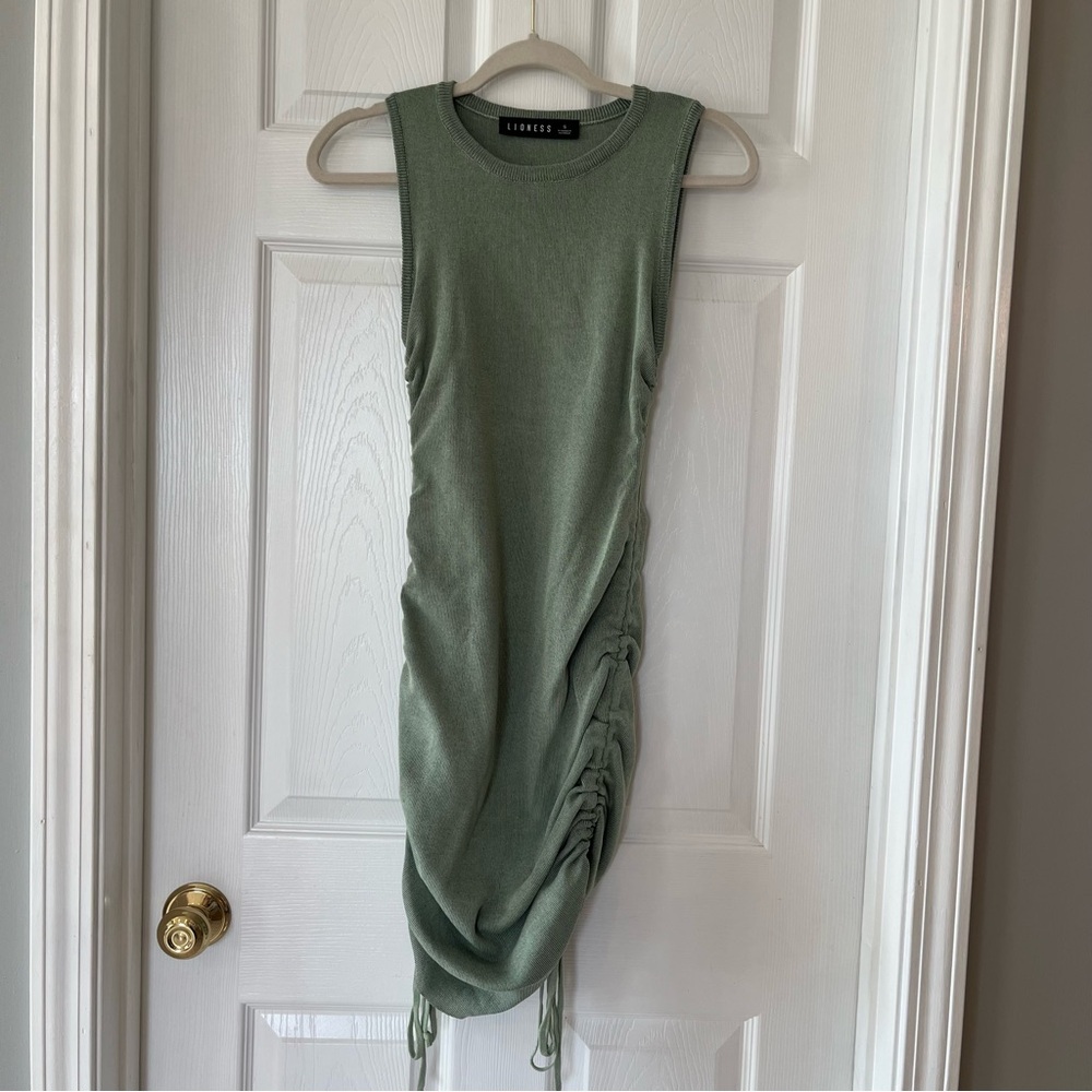 Lioness Military Minds Drawstring Mini Dress Sage‎ Green Womens SZ Small Stretch